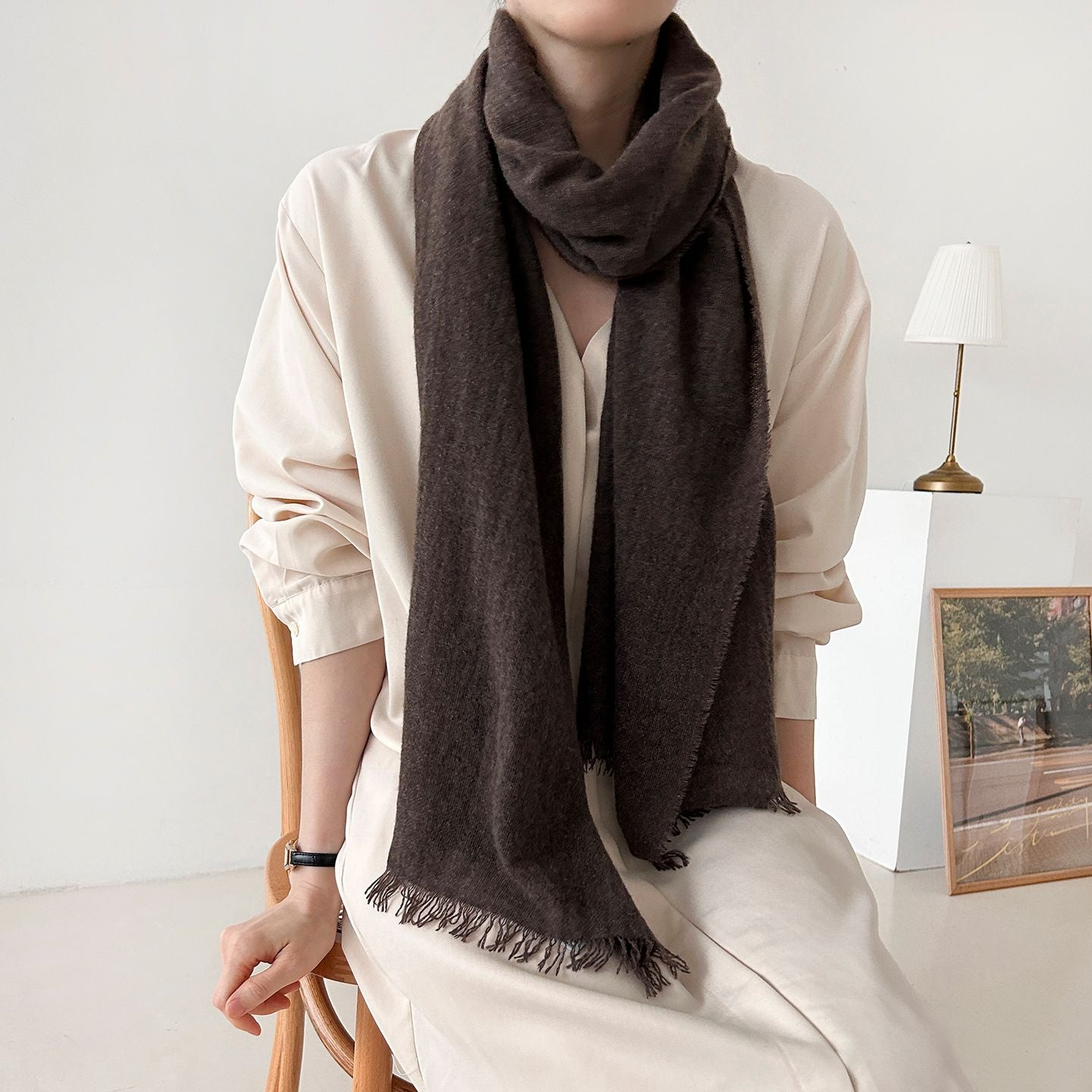 Natural Dark Brown Cashmere Scarf