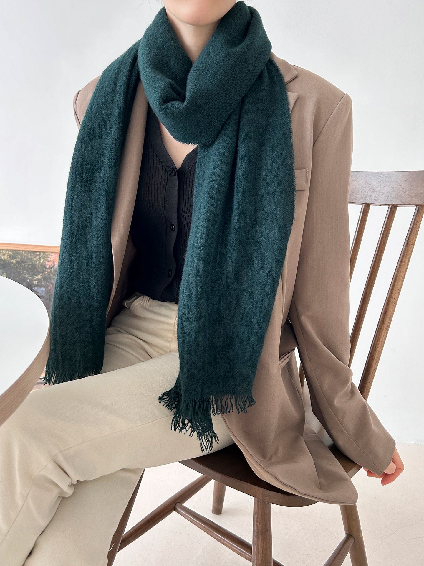 Natural Dark Green Cashmere Scarf