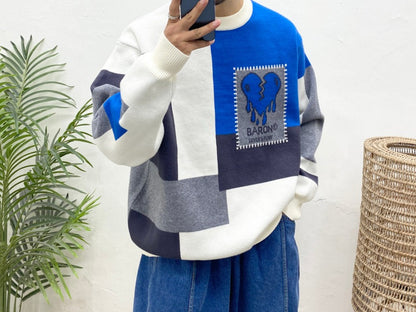 Color Block Heart Knit Sweater