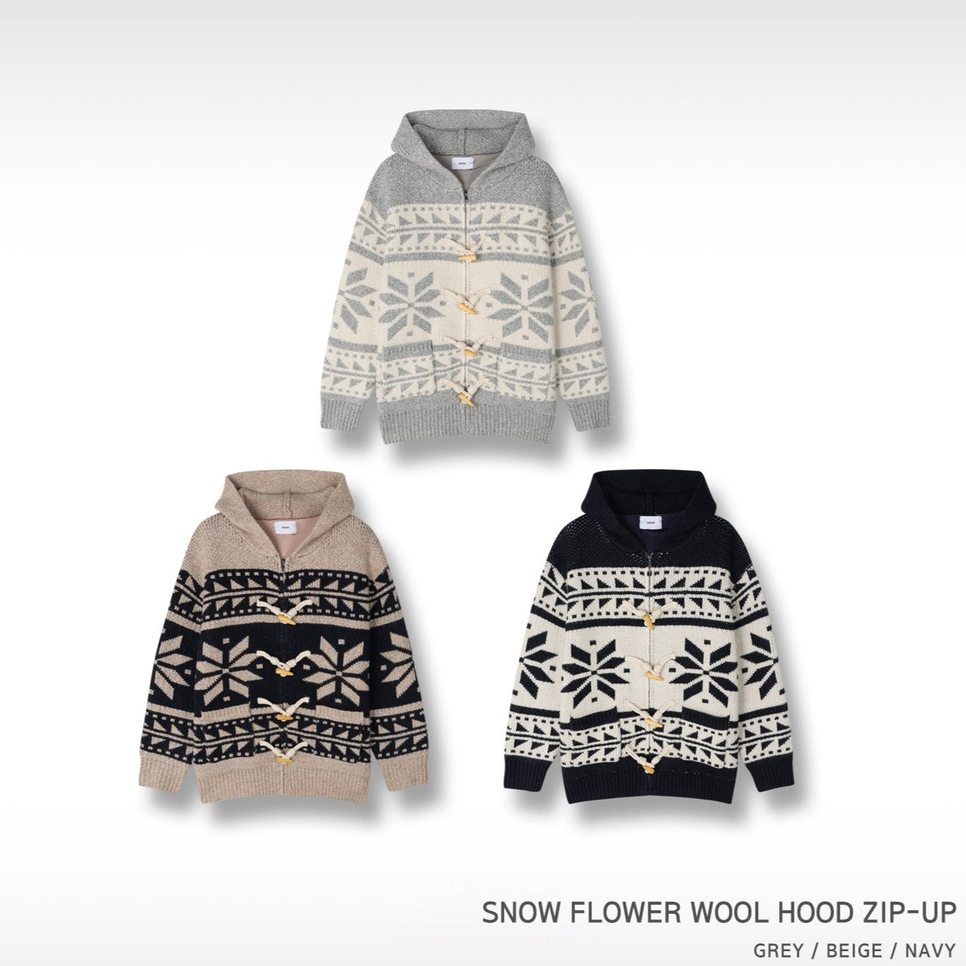 Snow Flower Wool Hood Zip-Up