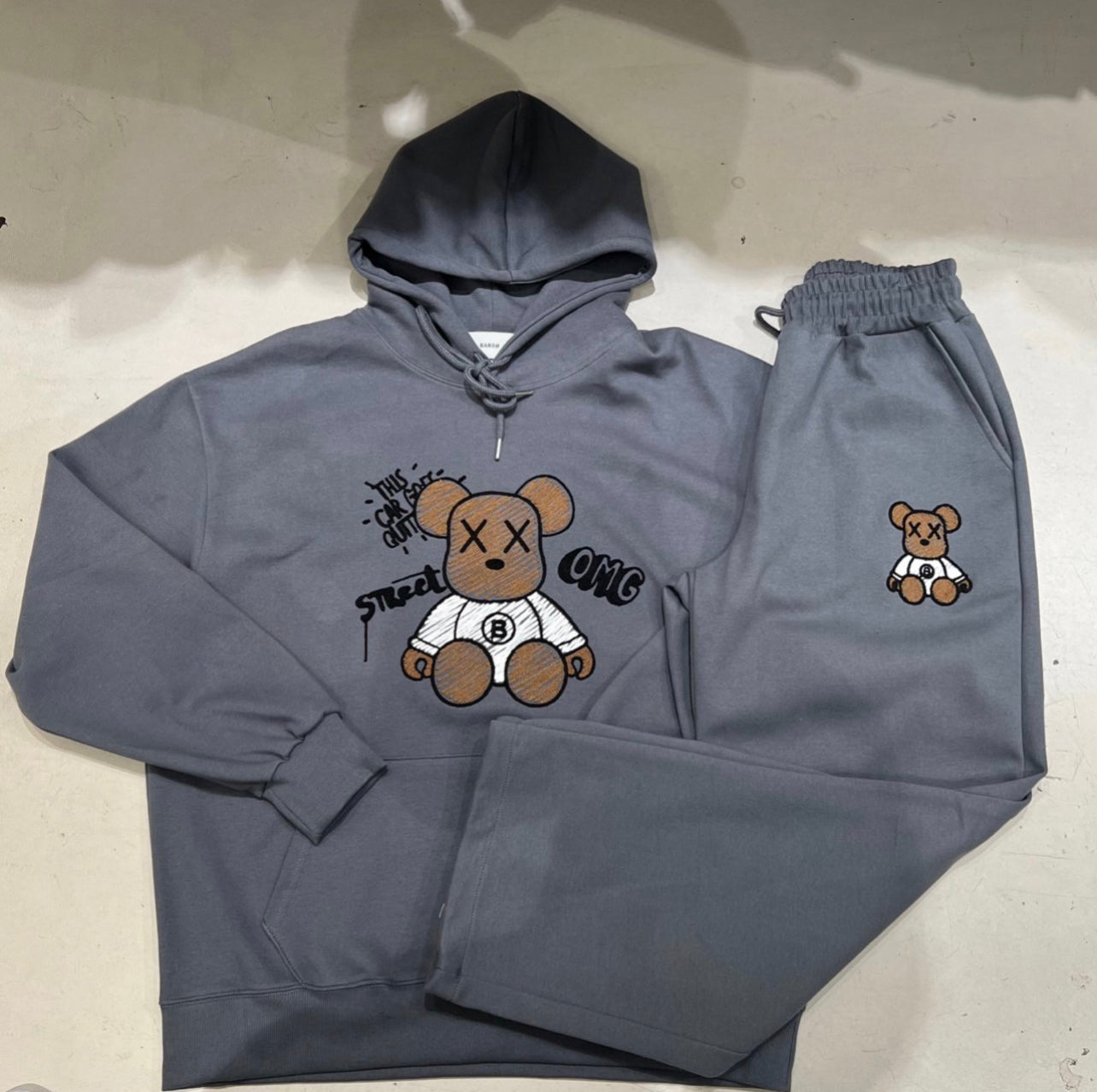 Fleece Bearbrick Handle Embroidery Hoodie Set