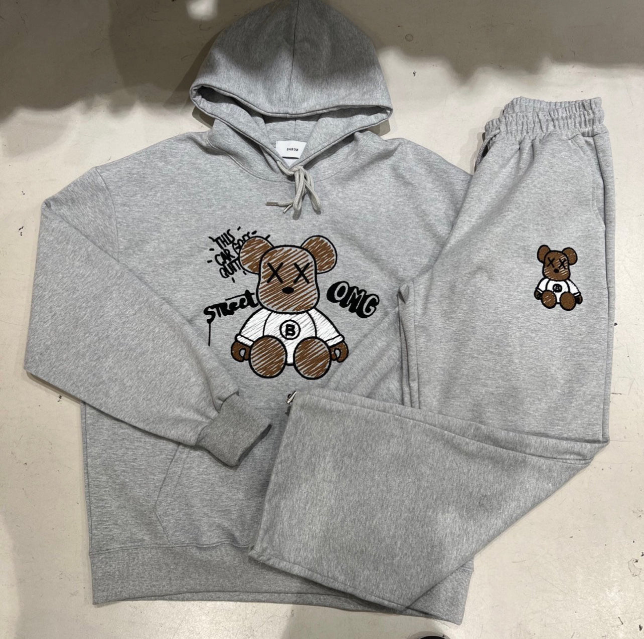 Fleece Bearbrick Handle Embroidery Hoodie Set