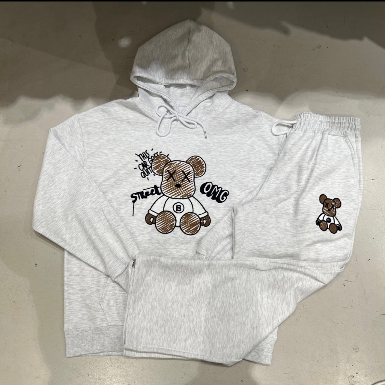 Fleece Bearbrick Handle Embroidery Hoodie Set