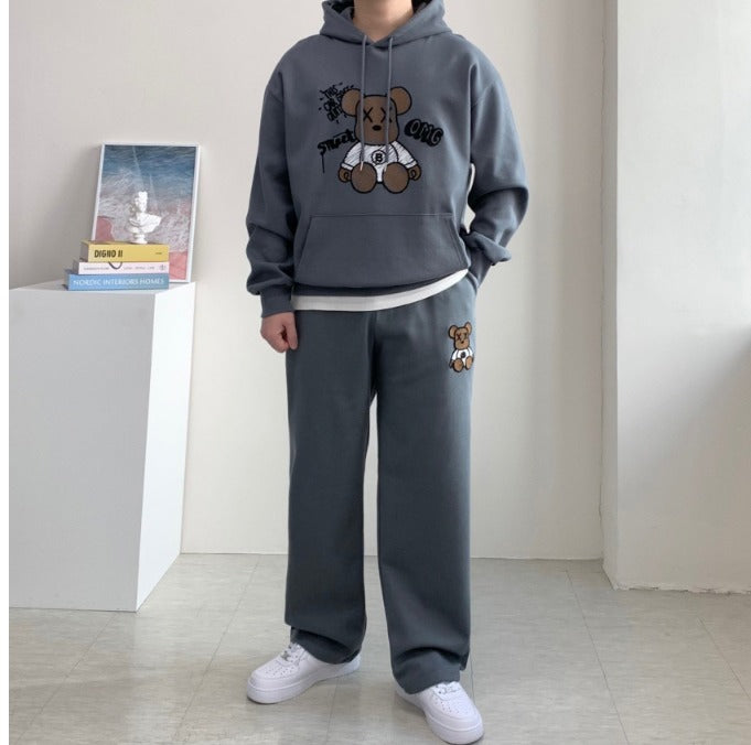 Fleece Bearbrick Handle Embroidery Hoodie Set