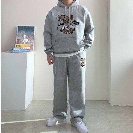 Fleece Bearbrick Handle Embroidery Hoodie Set