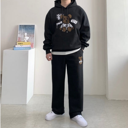 Fleece Bearbrick Handle Embroidery Hoodie Set