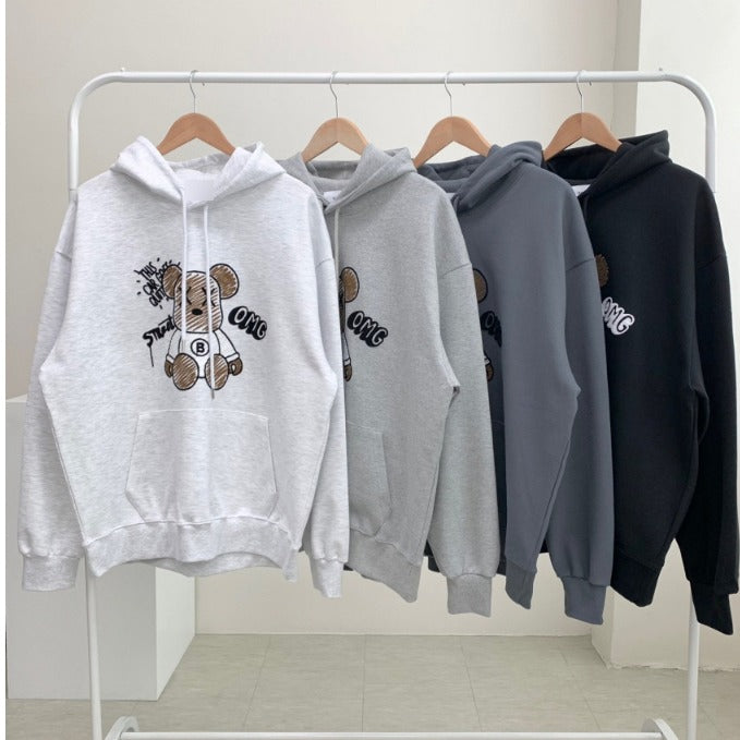 Fleece Bearbrick Handle Embroidery Hoodie Set